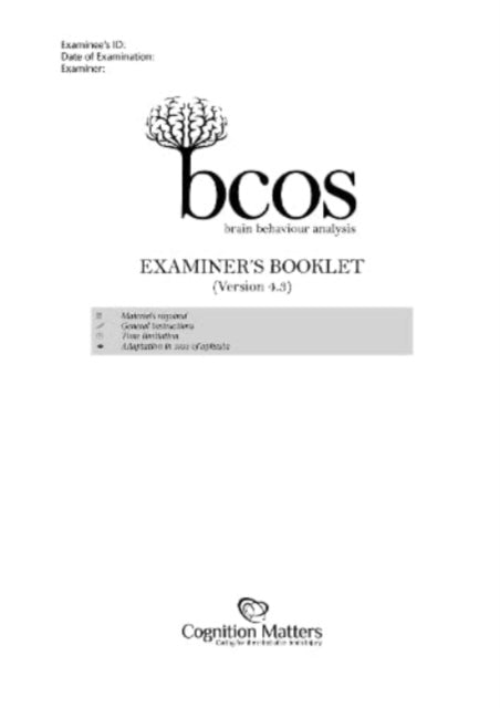 BCoS Cognitive Screen: Examiner's Booklet (Pack of 15)