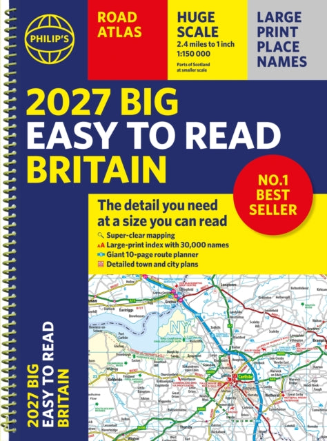 2027 Philips Big Easy to Read Road Atlas of Britain A3 Spiral