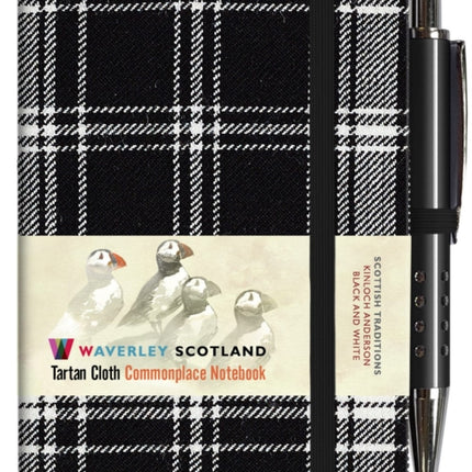 Waverley S.T. (S): Black & White Mini with Pen Pocket Genuine Tartan Cloth Commonplace Notebook