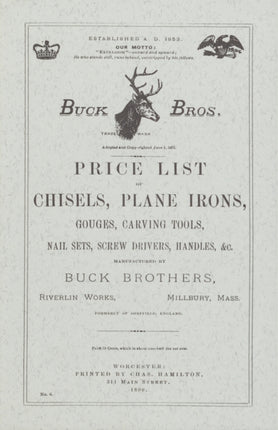 Buck Brothers Price List of Chisels, Plane Irons,
