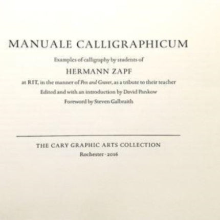 Manuale Calligraphicum: Examples of Calligraphy by Students of Hermann Zapf