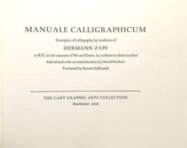 Manuale Calligraphicum: Examples of Calligraphy by Students of Hermann Zapf