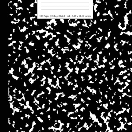 Marble Notebook A4: Black Marble College Ruled Journal