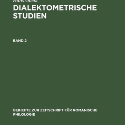 Beihefte zur Zeitschrift für romanische Philologie Dialektometrische Studien