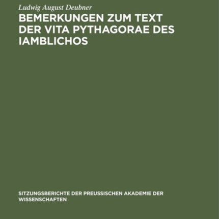 Bemerkungen Zum Text Der Vita Pythagorae Des Iamblichos