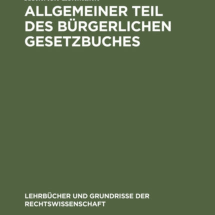 Allgemeiner Teil Des Bürgerlichen Gesetzbuches