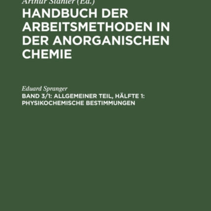 Allgemeiner Teil, Hälfte 1: Physikochemische Bestimmungen