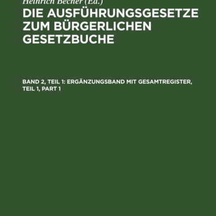 Ergänzungsband Mit Gesamtregister, Teil 1