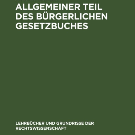 Allgemeiner Teil Des Bürgerlichen Gesetzbuches