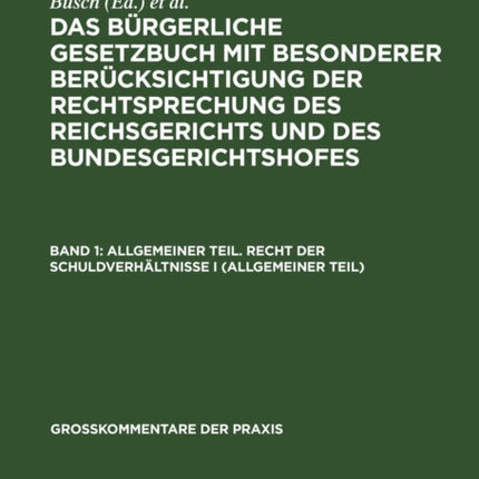 Allgemeiner Teil. Recht Der Schuldverhältnisse I (Allgemeiner Teil)