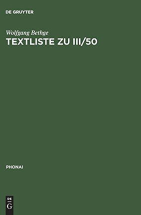 Textliste Zu III/50: Festschrift Für Eberhard Zwirner. Teil I