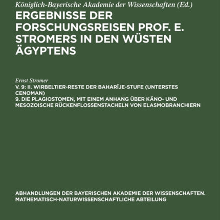 II. Wirbeltier-Reste Der Baharîje-Stufe (Unterstes Cenoman) 9. Die Plagiostomen, Mit Einem Anhang Über Käno- Und Mesozoische Rückenflossenstacheln Von Elasmobranchiern