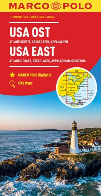 USA East Marco Polo Map: Atlantic Coast, Great Lakes and Appalachian Mountains