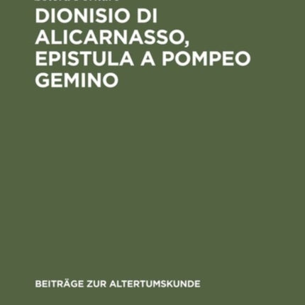 Dionisio di Alicarnasso, Epistula a Pompeo Gemino