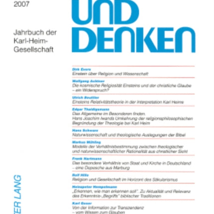 Glaube Und Denken: Jahrbuch Der Karl-Heim-Gesellschaft- 20. Jahrgang 2007