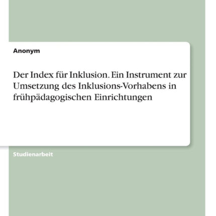 Der Index fr Inklusion Ein Instrument zur