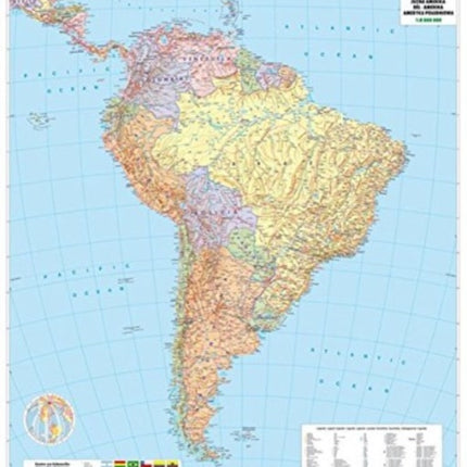 South America Map Provided with Metal Ledges/Tube 1:8 000 000