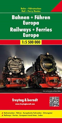 Railway + Ferries Europe Map Flat in a Tube 1:5 500 000