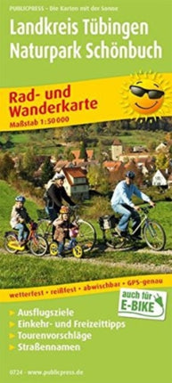 District of Tubingen - Schoenbuch Nature Park, cycling and hiking map 1:50,000