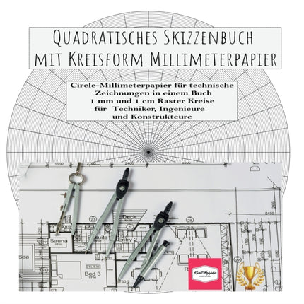 Quadratisches Skizzenbuch mit Kreisform Millimeterpapier: Circle-Millimeterpapier für technische Zeichnungen in einem Buch 1 mm und 1 cm Raster Kreise für Techniker, Ingenieure und Konstrukteure