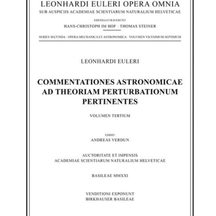 Commentationes astronomicae ad theoriam perturbationum pertinentes 3rd part