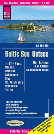 Baltic sea (1:1,300,000): with maps of Gdansk, Helsinki, Copenhagen, Riga, St. Petersburg, Stockholm, Tallinn: 2018