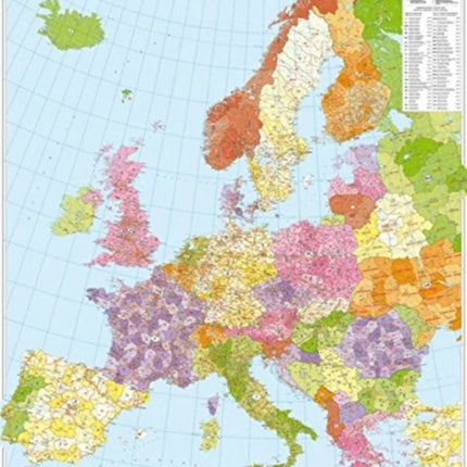 Europe Post Codes Map Provided with Metal Ledges/Tube 1:3 700 000