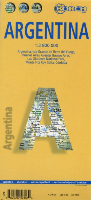 Argentina, Argentinien, Borch Map: Argentina, Isla Grande de Tierra del Fuego, Buenos Aires, Greater Buenos Aires, Los Glaciares National Park, Monte Fitz Roy, Salta, Córdoba