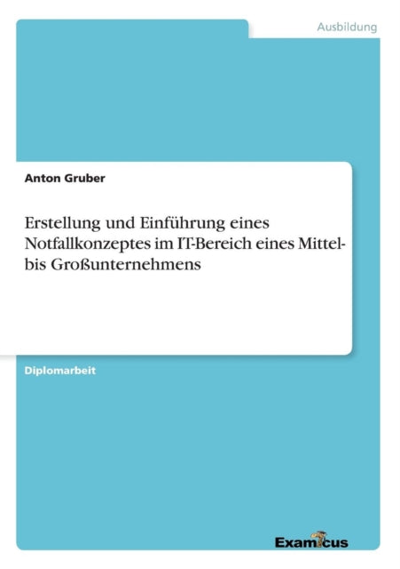 Erstellung und Einführung eines Notfallkonzeptes im IT-Bereich eines Mittel- bis Großunternehmens