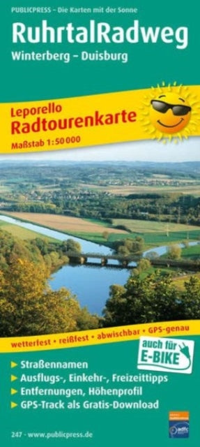 Ruhr Valley cycle path, cycle tour map 1:50,000