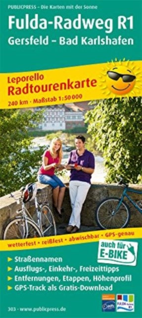 Fulda cycle path R1, cycle tour map 1:50,000