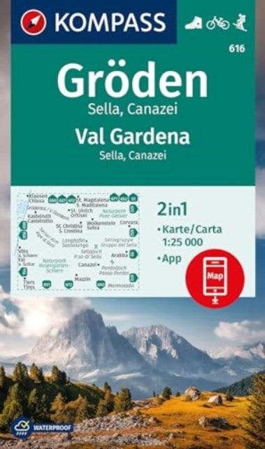 KOMPASS Wanderkarte 616 Gröden  Val Gardena Sella