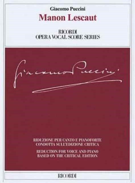 Manon Lescaut Ricordi Opera Vocal Score Series