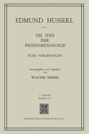 Die Idee Der Phanomenologie
