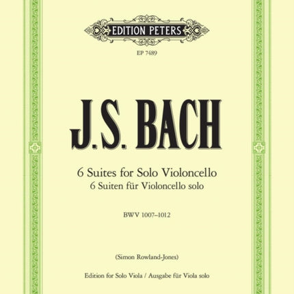 6 Suites for Solo Violoncello BWV10071012 for Viola