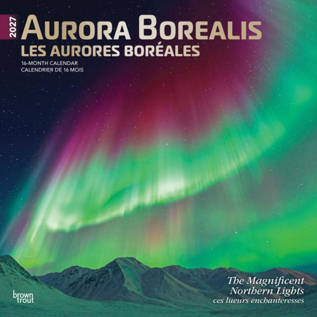 Aurora Borealis 2027 12 X 24 Inch Hanging Monthly Square Wall Calendar Foil Stamped Cover EnglishFrench Bilingual PlasticFree