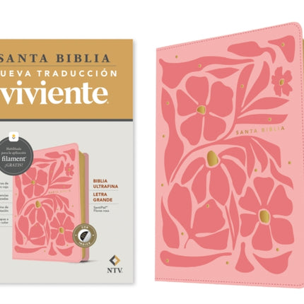 Biblia Ultrafina Ntv Letra Grande Con Filament Sentipiel Flores Rosa Índice Letra Roja
