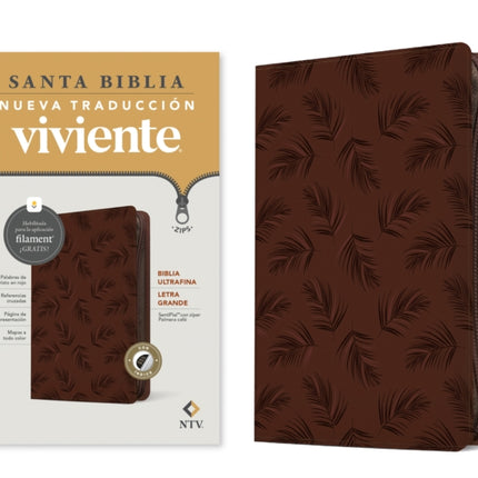 Biblia Ultrafina Ntv Letra Grande de Zíper Con Filament Sentipiel Palmera Café Índice Letra Roja