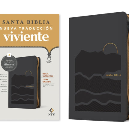 Biblia Ultrafina Ntv Letra Grande de Zíper Con Filament Sentipiel Gris Letra Roja