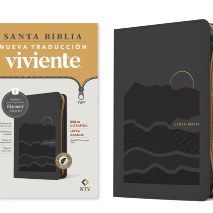 Biblia Ultrafina Ntv Letra Grande de Zíper Con Filament Sentipiel Gris Índice Letra Roja