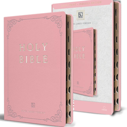 KJV Holy Bible Giant Print Thinline Large format Pink Premium Imitation Leathe r with Ribbon Marker Red Letter and Thumb Index