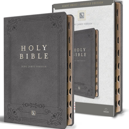 KJV Holy Bible Giant Print Large Format Gray Premium Imitation Leather with Ri Bbon Marker Red Letter and Thumb Index