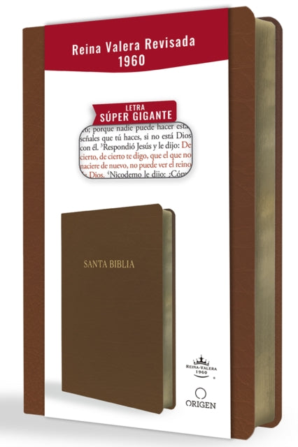 Biblia Reina Valera Revisada 1960 letra súper gigante símil piel marrón  Spanish Bible RVR 1960 Super Giant Print Brown Leathersoft